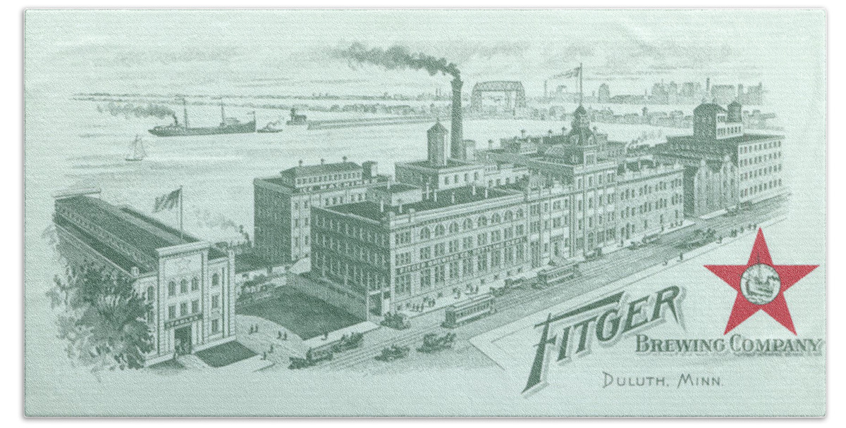 Duluth Hand Towel featuring the photograph Fitger Brewing Co Lithograph by Zenith City Press