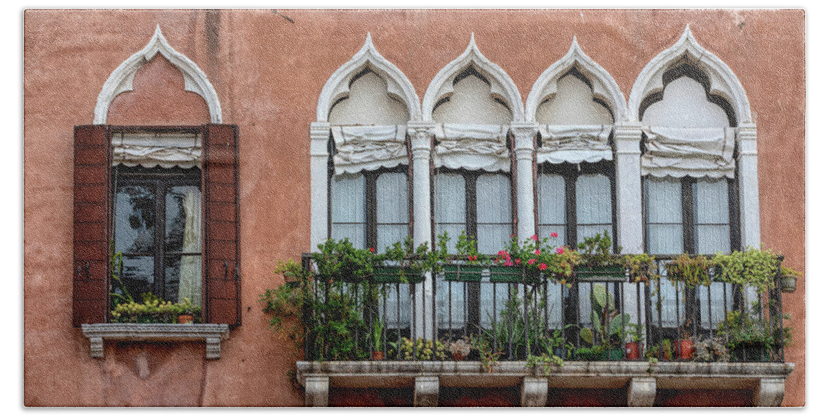 Venice Hand Towel featuring the photograph Five Windows of Venice by David Letts