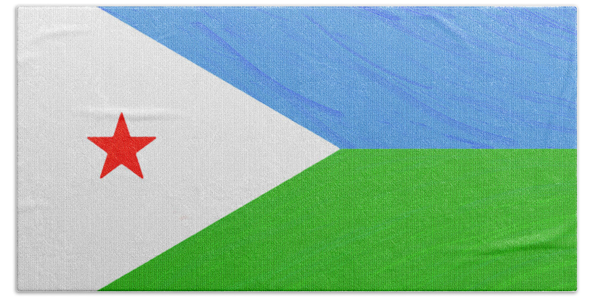 Oil On Canvas Bath Towel featuring the digital art Flag of Djibouti , County Flag Painting ca 2020 by Ahmet Asar by Celestial Images