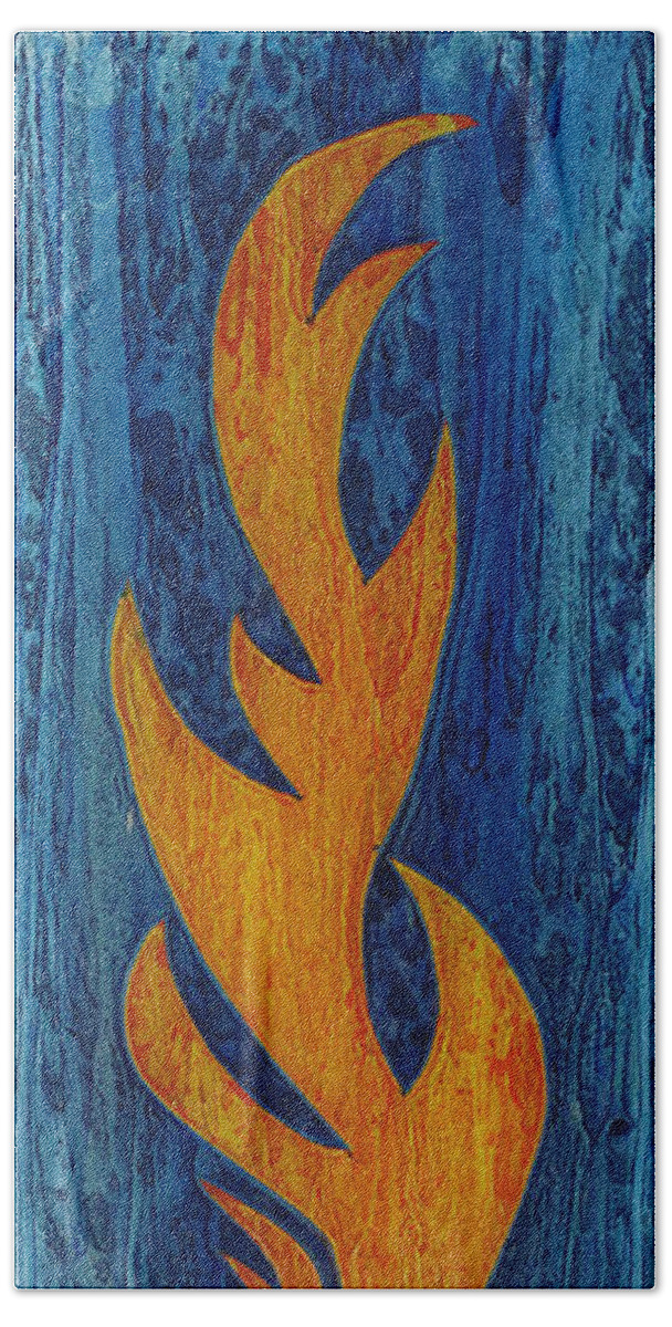 Glass Bath Towel featuring the glass art Flame on Blue by Christopher Schranck