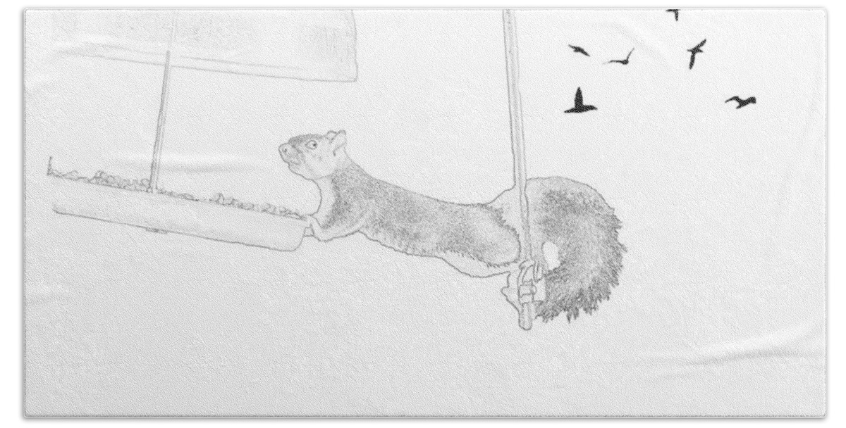 Squirrel Bath Towel featuring the mixed media Fleeting Victory by Moira Law