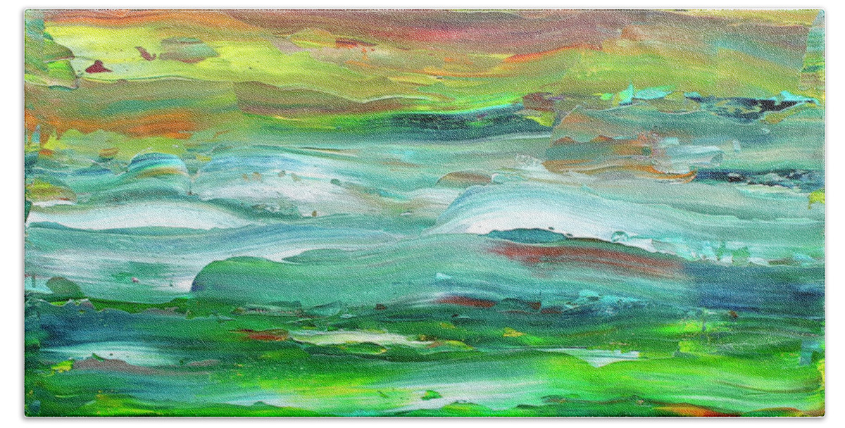 Landscape Hand Towel featuring the painting Flint Hills Sunset by Teresa Moerer