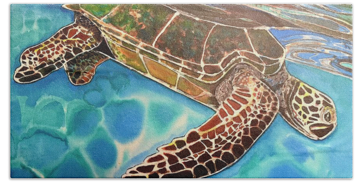 Turtle Bath Towel featuring the painting Floating at the Surface by Kelly Smith