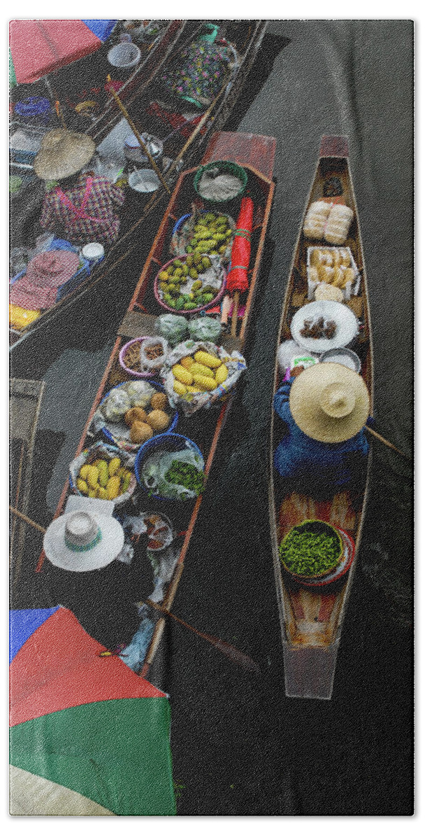 Floating Hand Towel featuring the photograph Market Mornings - Floating Market, Thailand by Earth And Spirit