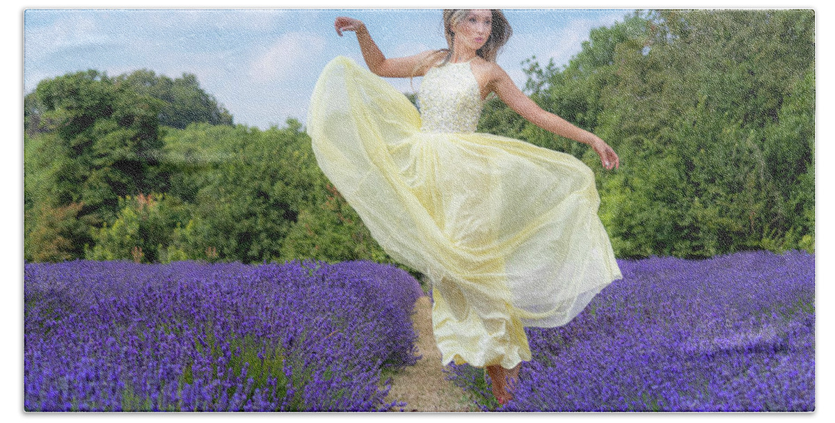 Lavender Hand Towel featuring the photograph Floating on the lavender by Andrew Lalchan