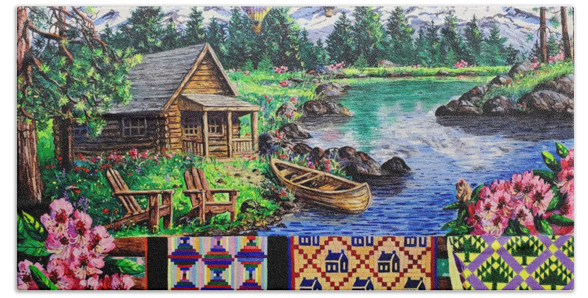 Quilts Bath Towel featuring the painting Floating Over Sisters by Diane Phalen