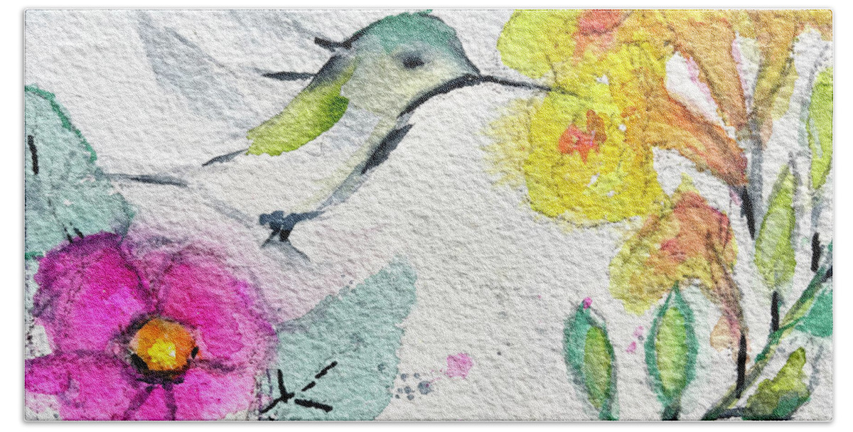 Hummingbird Bath Towel featuring the painting Floaty Hummingbird 3 by Roxy Rich