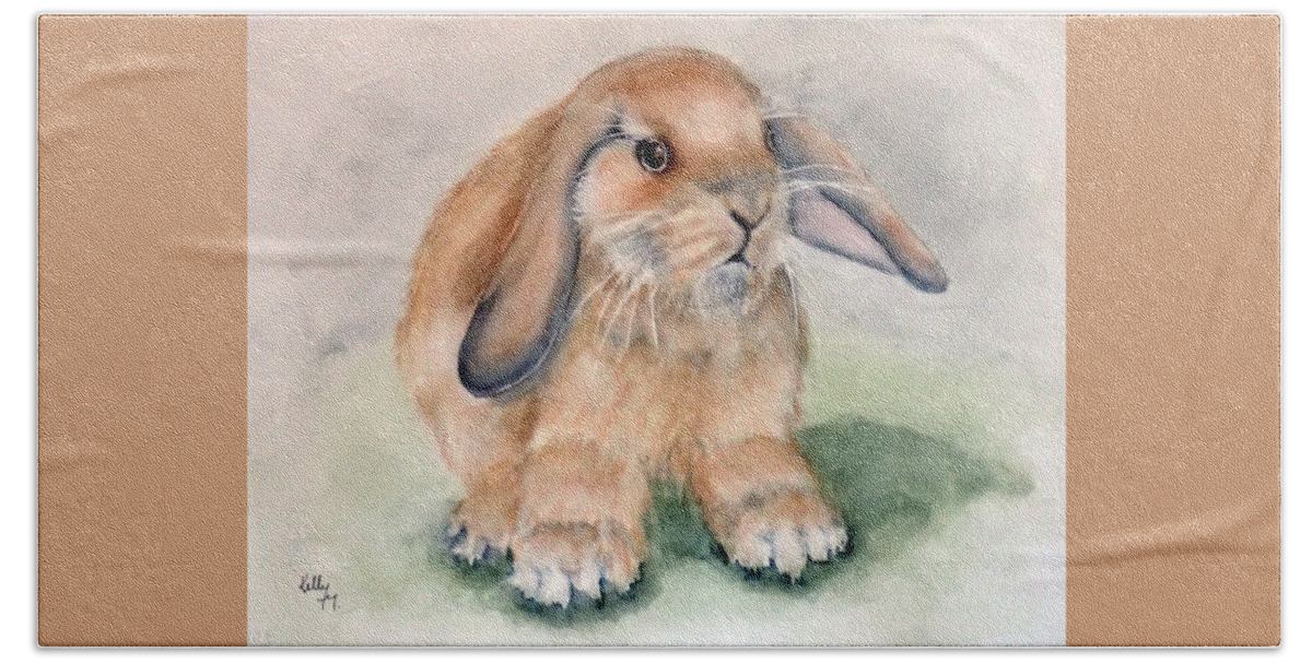 Bunny Bath Towel featuring the painting Floppy Ear Bunny by Kelly Mills