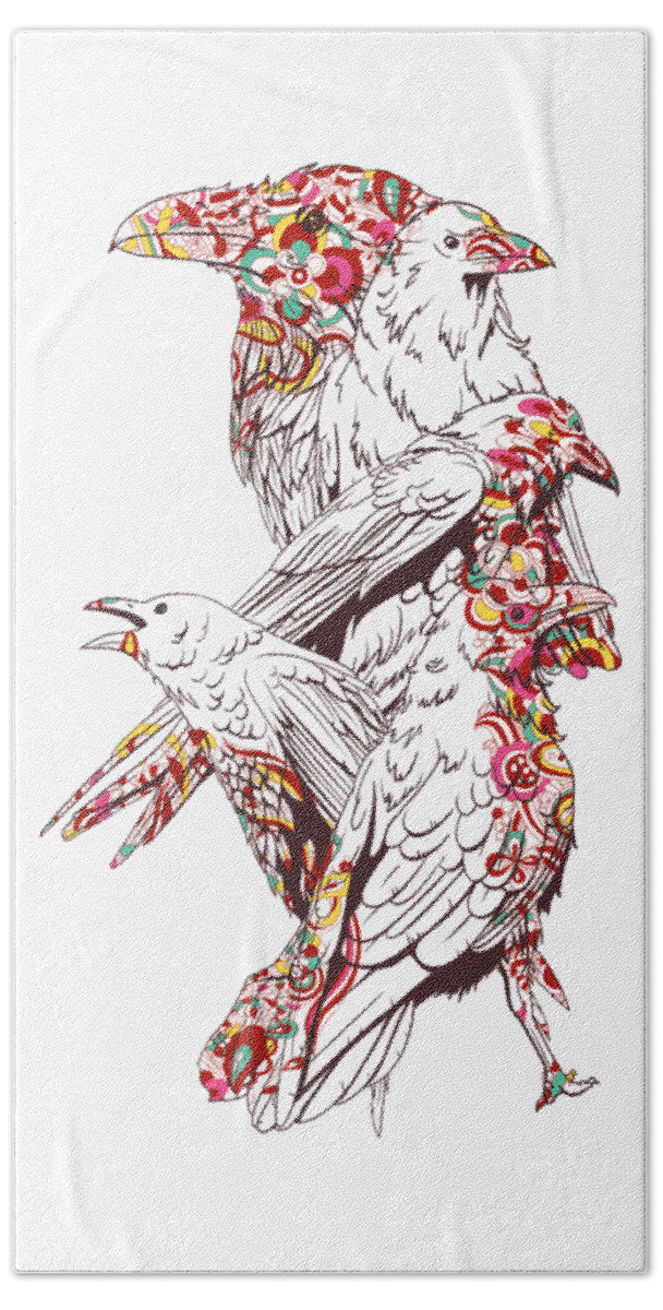 Colorful Bath Towel featuring the digital art Floral Bird by Jacob Zelazny