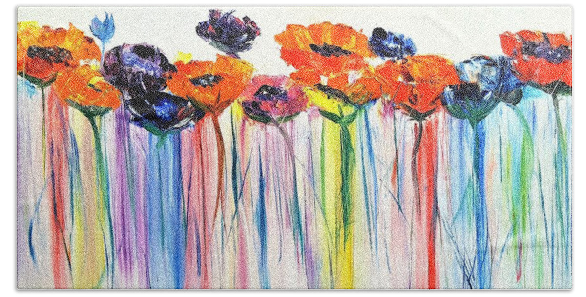 Poppies Hand Towel featuring the painting Flower Blast      4920 by Cheryl Nancy Ann Gordon