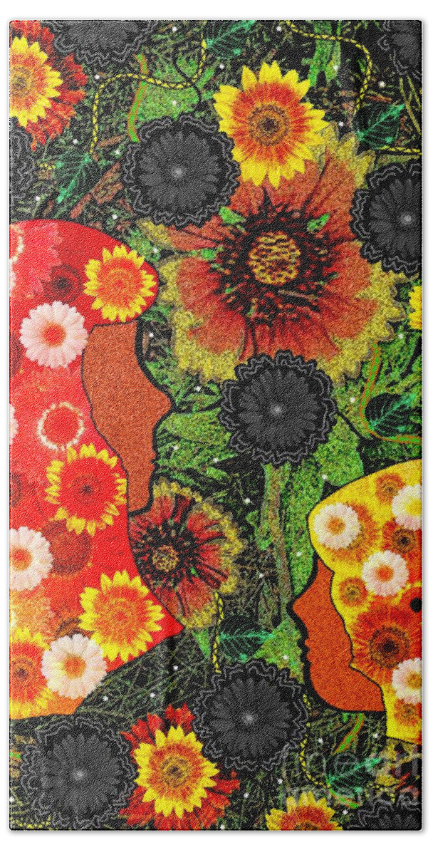 Flower Bath Towel featuring the mixed media Flower Children by Diamante Lavendar