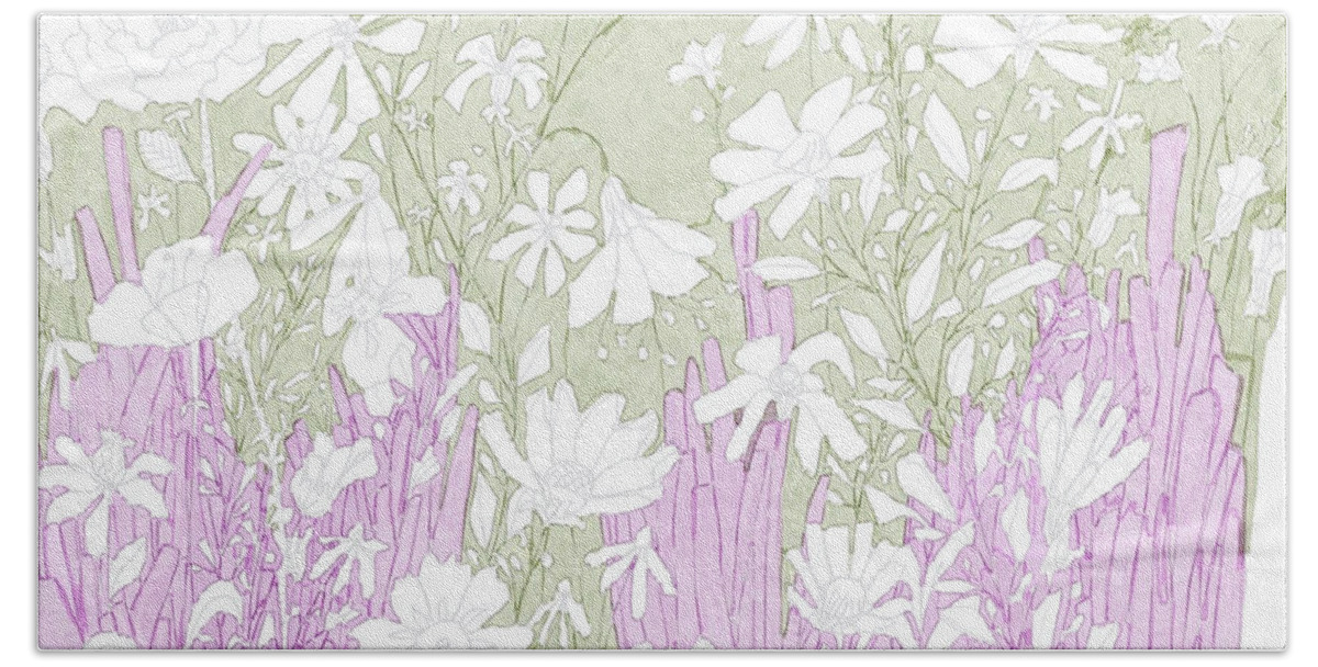 Flower Garden Illustration Bath Towel featuring the painting Flower Garden Illustration Pink and Green Hues by Patricia Awapara