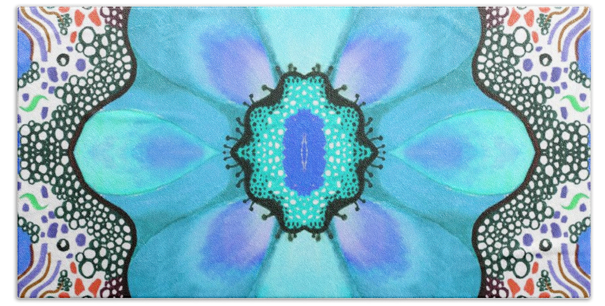 Flower In Light Blue By Helena Tiainen Hand Towel featuring the drawing Flower In Light Blue by Helena Tiainen