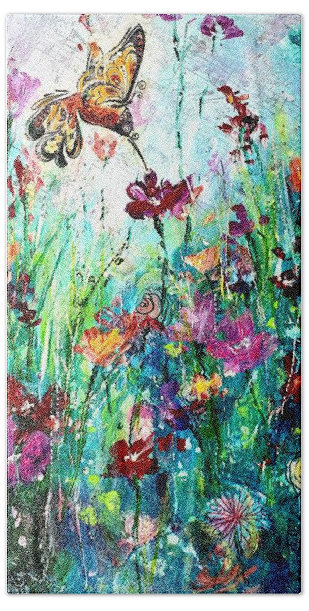 Landscape Hand Towel featuring the mixed media Flower Power by Zan Savage