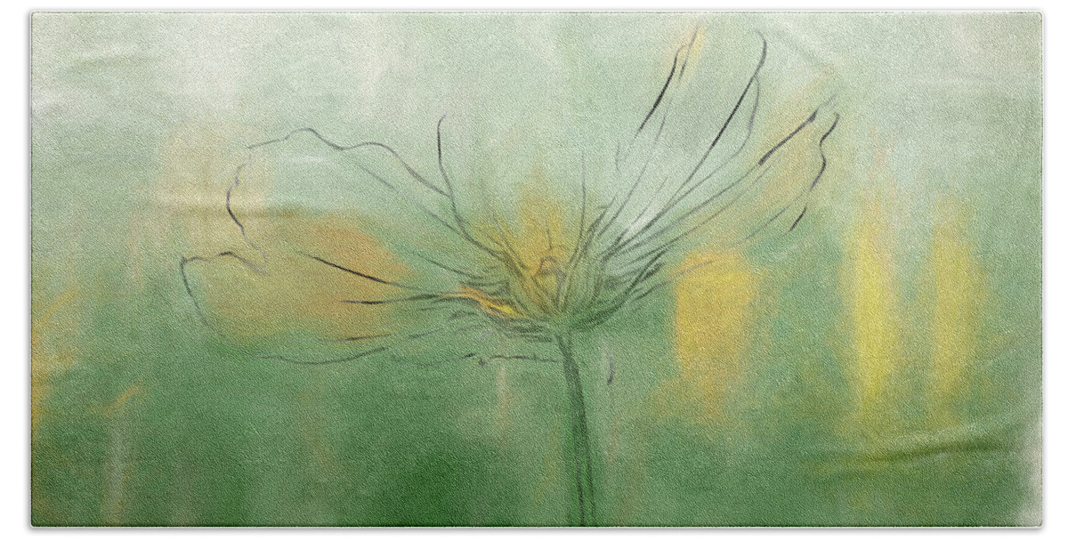 Flower Bath Towel featuring the digital art Flower Sketch with Green Abstract A2C by Alison Frank