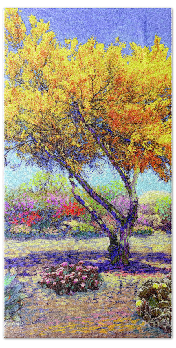 Tree Hand Towel featuring the painting Flowering Desert by Jane Small