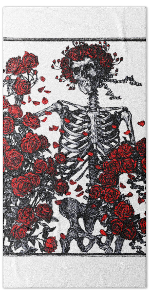 Skeleton Hand Towel featuring the digital art Flowers and bones by Madame Memento