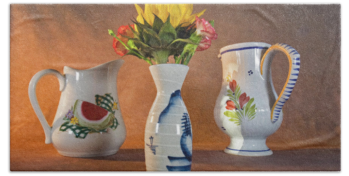 Vase Hand Towel featuring the photograph Flowers and Vases by Buddy Mays