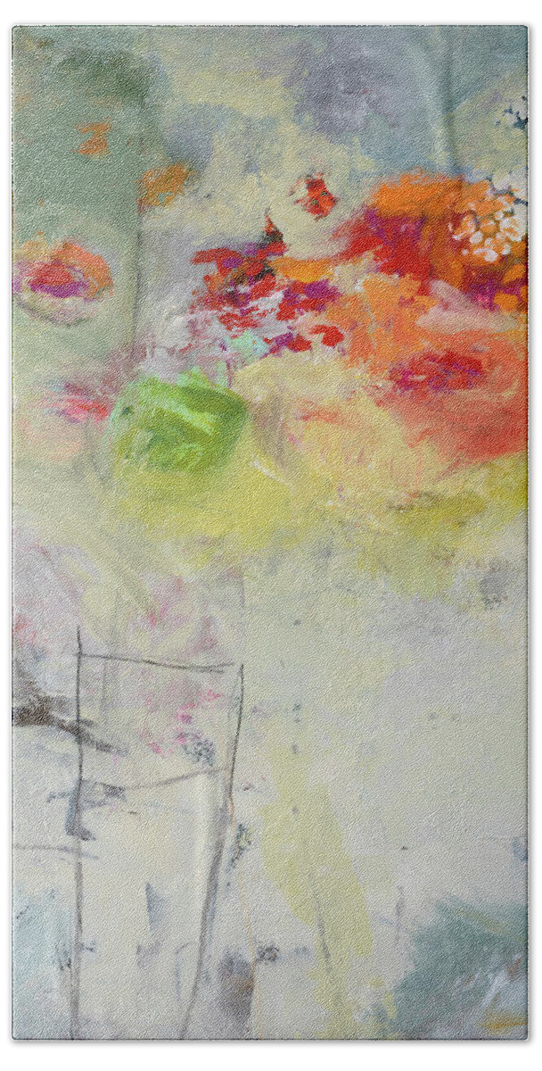 Abstract Art Hand Towel featuring the painting Flowers in Fog by Jane Davies