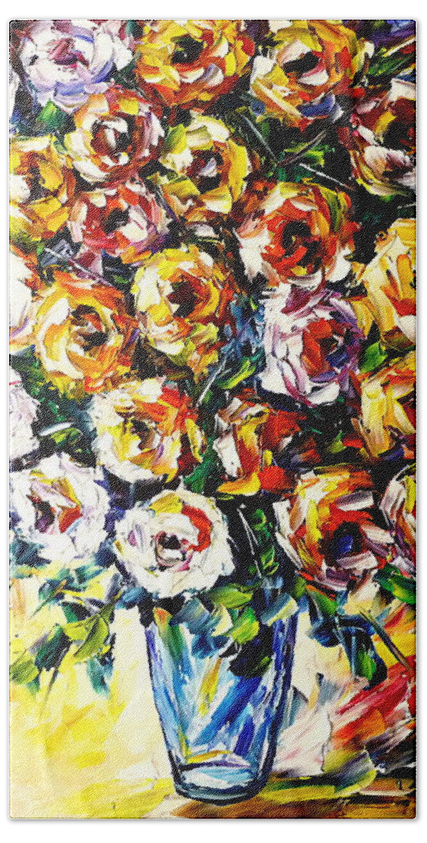 Bouquet Of Roses Bath Towel featuring the painting Flowers Of Love by Mirek Kuzniar