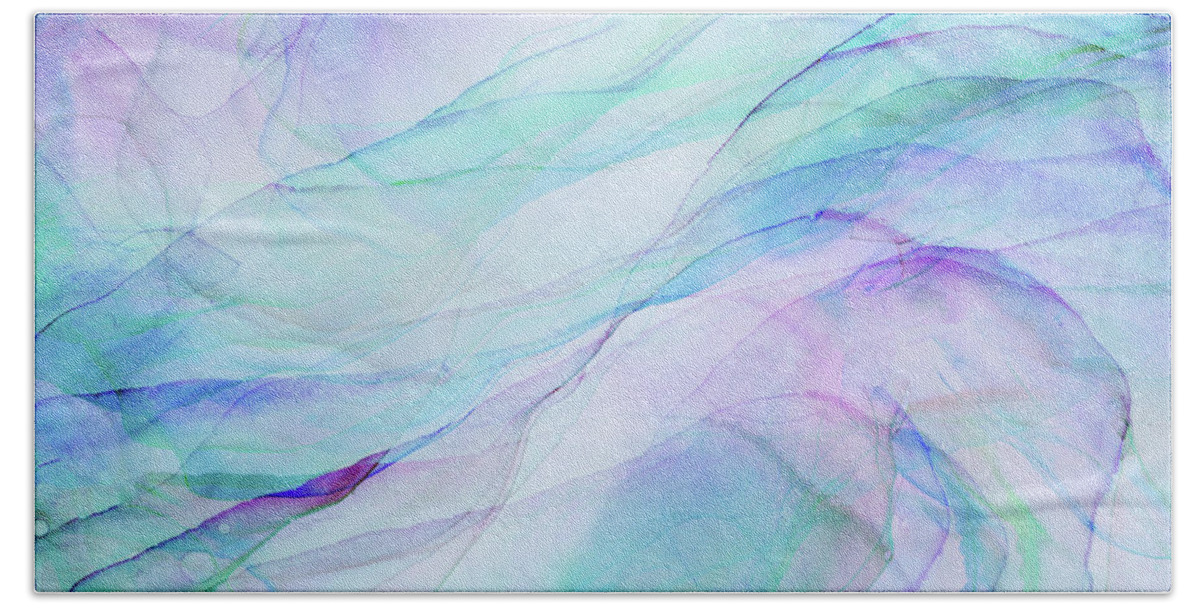 Pastel Hand Towel featuring the painting Soft Flowing Pastel Colors Abstract Ink Painting by Olga Shvartsur
