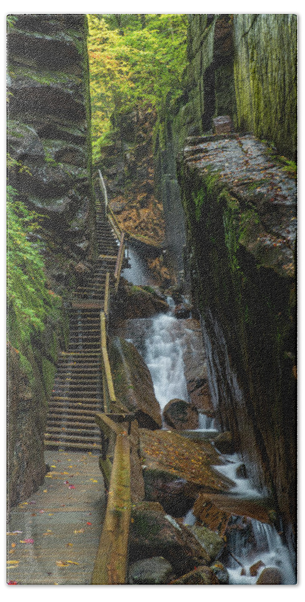 Flume Gorge Hand Towel featuring the photograph Flume Gorge Walkway by White Mountain Images