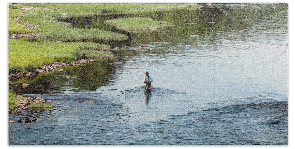 Water Bath Towel featuring the photograph Fly Fishing for Trout by Amelia Pearn