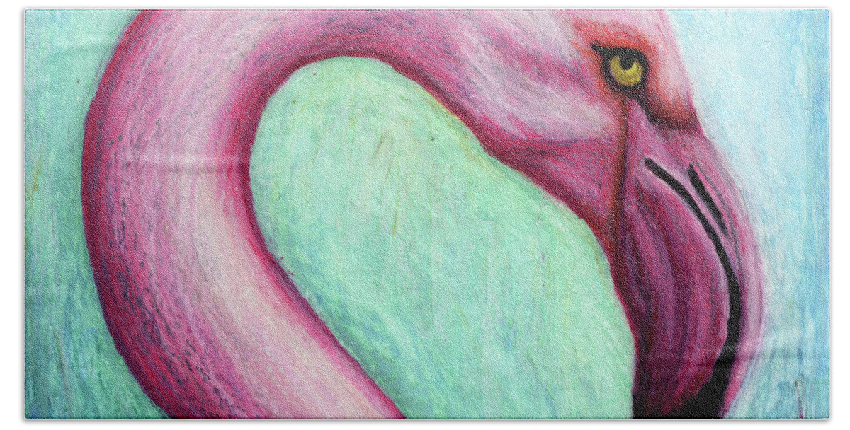 Flamingo Bath Towel featuring the painting Fly Flamingo by Amy E Fraser