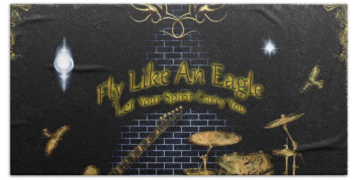 Rock Music Bath Towel featuring the digital art Fly Like An Eagle by Michael Damiani