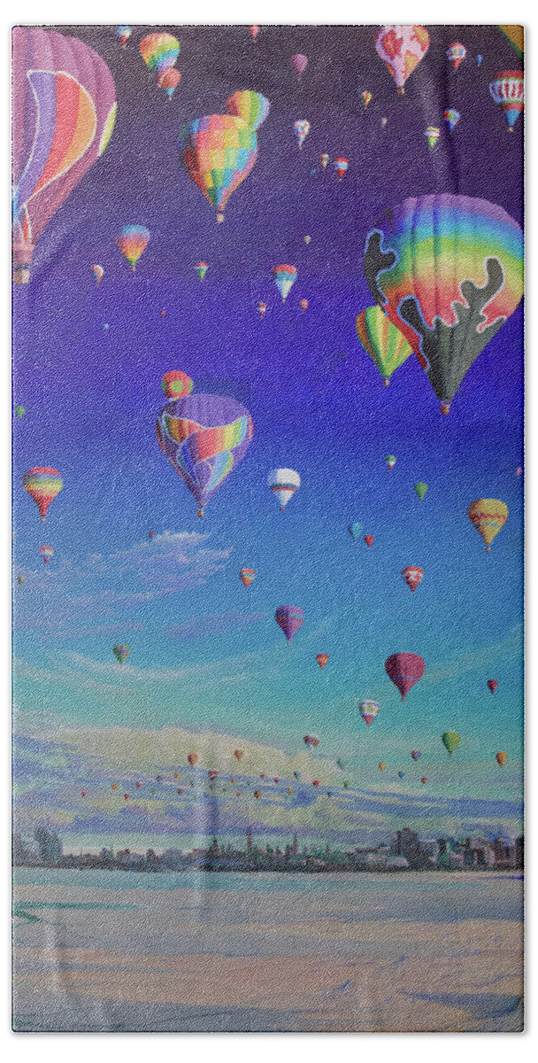 Balloon Hand Towel featuring the painting Flying Colours by Michael Goguen