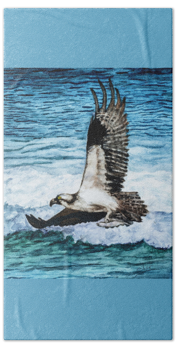American Bald Eagles Bath Towel featuring the painting Flying Home With Dinner - Watercolor Art by Sher Nasser