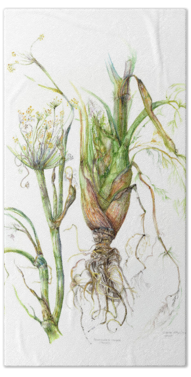 Fennel Bath Towel featuring the painting Foeniculum vulgare  by Gloria Newlan
