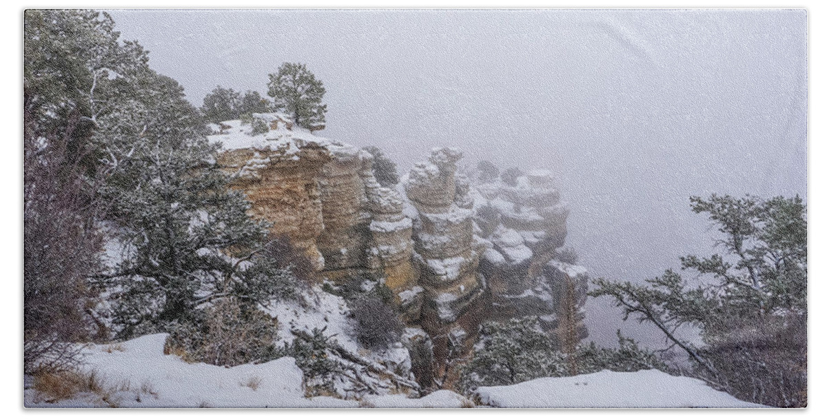 2020 Hand Towel featuring the photograph Fog filled Canyon on a Snowy Day 3 by Dawn Richards