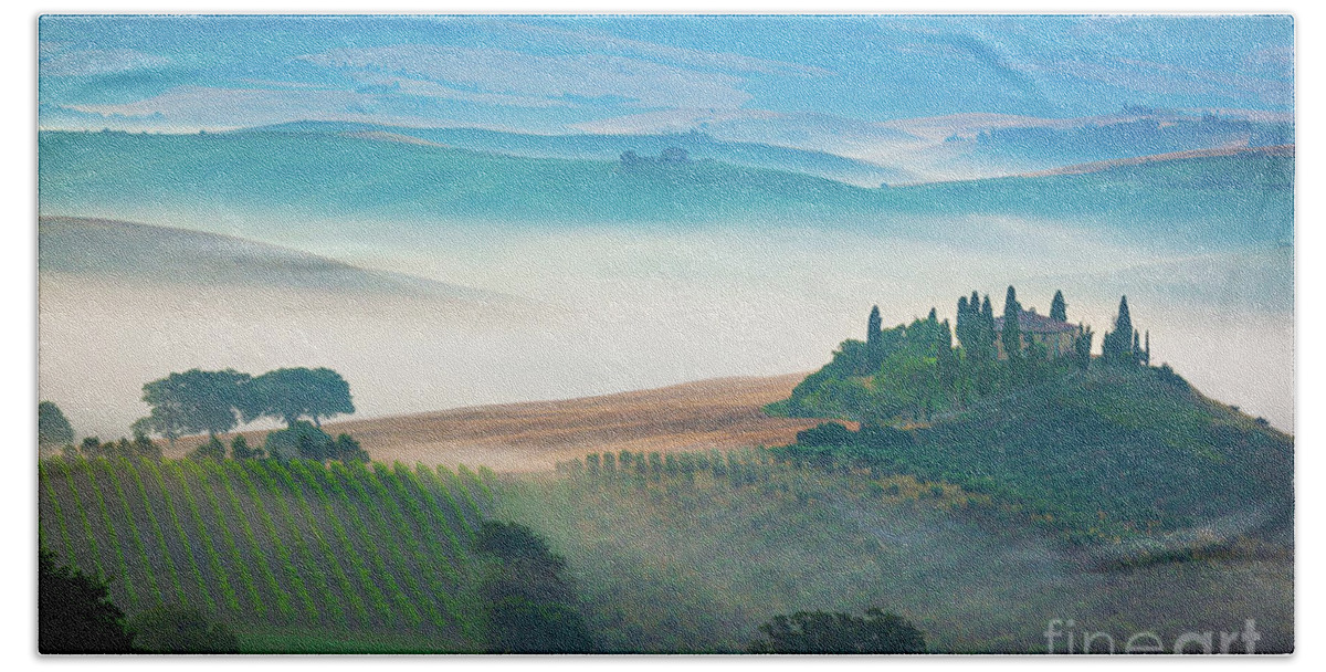 Europe Bath Towel featuring the photograph Fog in Tuscan Valley by Inge Johnsson