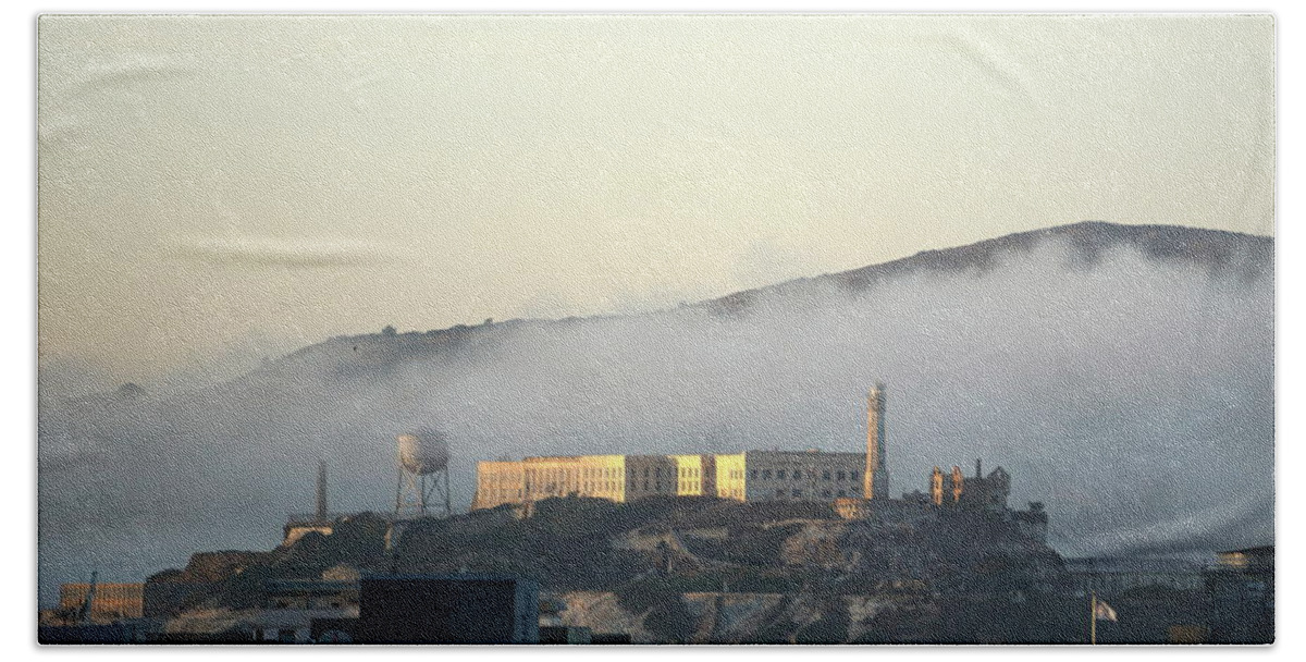 Alcatraz Bath Towel featuring the photograph Fog Over Alcatraz by Brent Knippel
