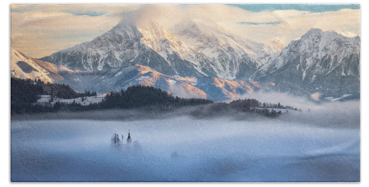 Alps Bath Towel featuring the photograph Foggy winter by Piotr Skrzypiec
