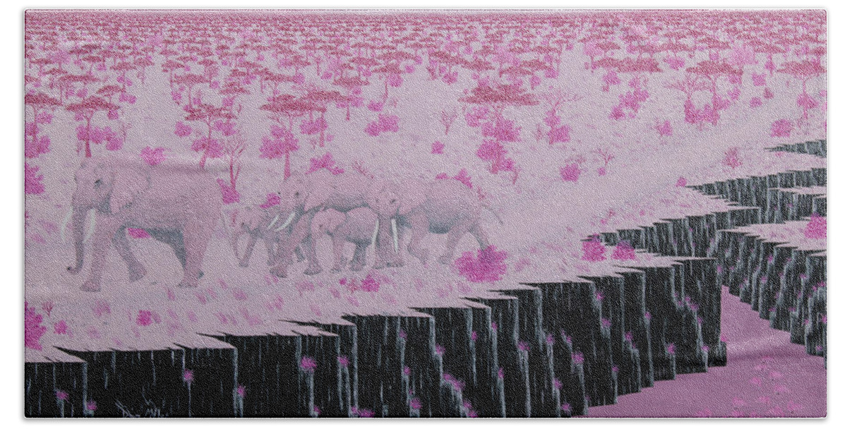 Pink Elephants Hand Towel featuring the painting Following in Grandpas Footsteps by Doug Miller