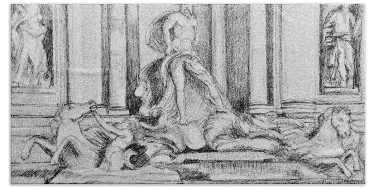 Fountain Bath Towel featuring the drawing Fontana di Trevi Roma by Dai Wynn