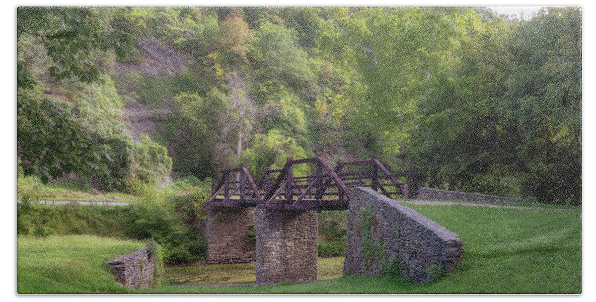 Shenandoah Canal Bath Towel featuring the photograph Footbridge Across the Shenandoah Canal - Harpers Ferry by Susan Rissi Tregoning