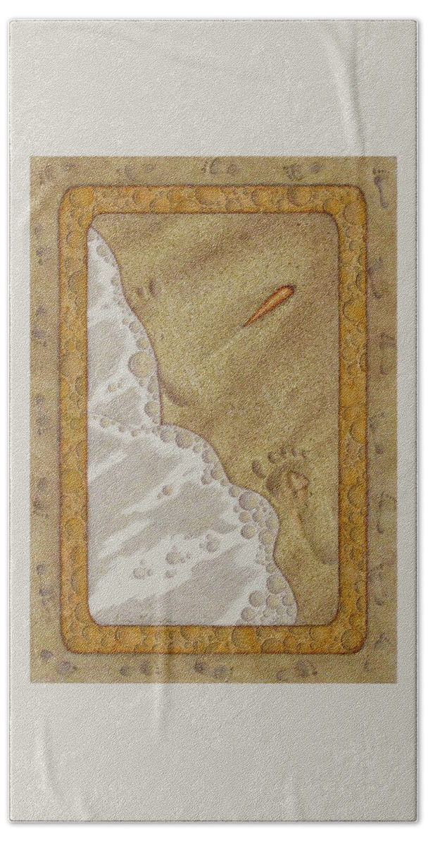 Kim Mcclinton Bath Towel featuring the painting Washed Away- Footprints, Foam, and Fate by Kim McClinton