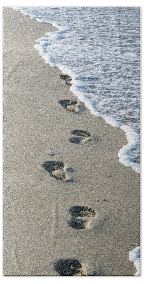Meditative Hand Towel featuring the photograph Footprints in the Sand by Alex Mir
