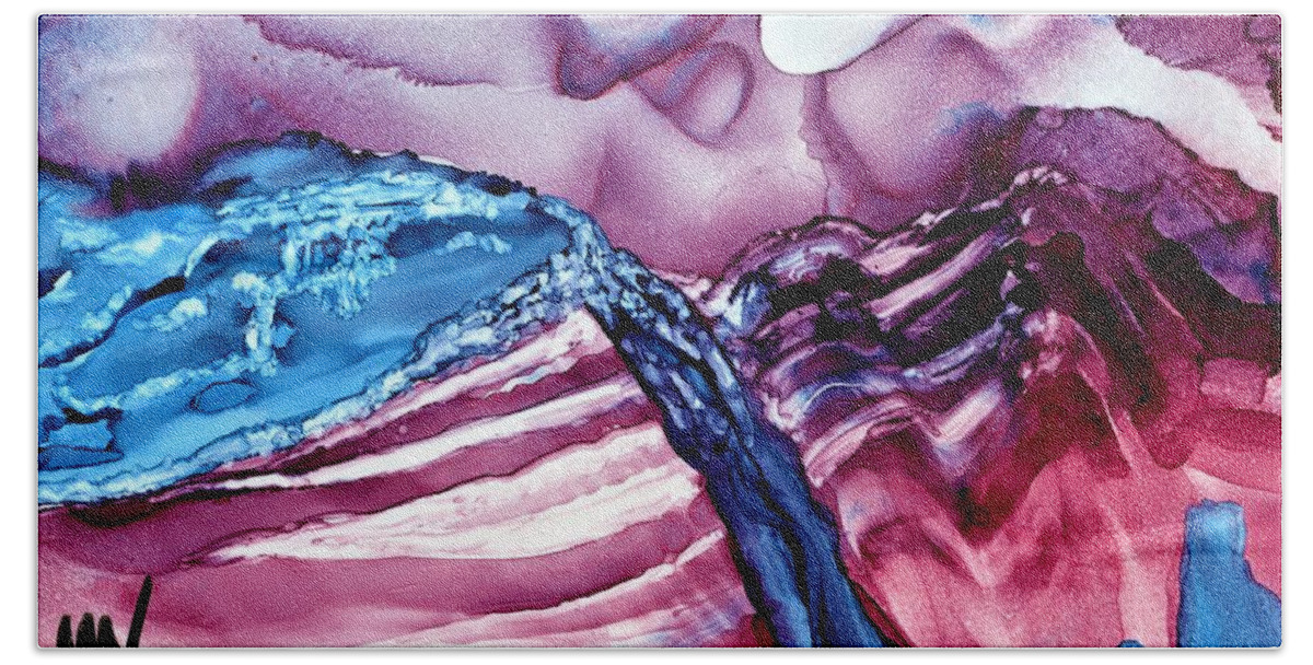 Alcohol Ink Hand Towel featuring the painting For Purple Mountain Majesties by Angela Marinari