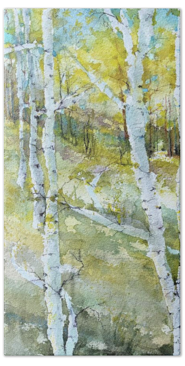 Watercolour Bath Towel featuring the painting For the Love of Painting Trees by Robin Miller-Bookhout