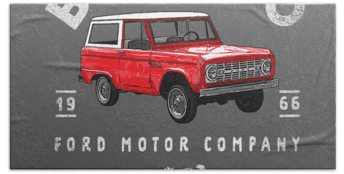 Ford Bronco 66 Illustrated Bath Towel featuring the digital art Ford Bronco 66 Illustrated by Rocci Charlea