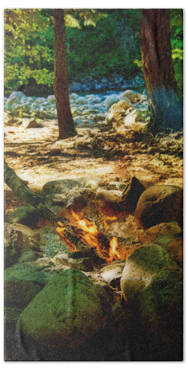 Camp Fire Bath Towel featuring the photograph Forest camp fire, North Cascades National Park by Tatiana Travelways
