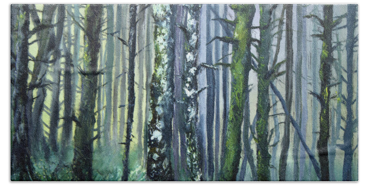 Dawn Bath Towel featuring the painting Forest Dawn by Evelyn Snyder