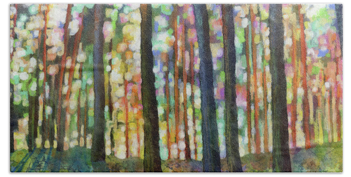 Dreaming Hand Towel featuring the painting Forest Light by Hailey E Herrera