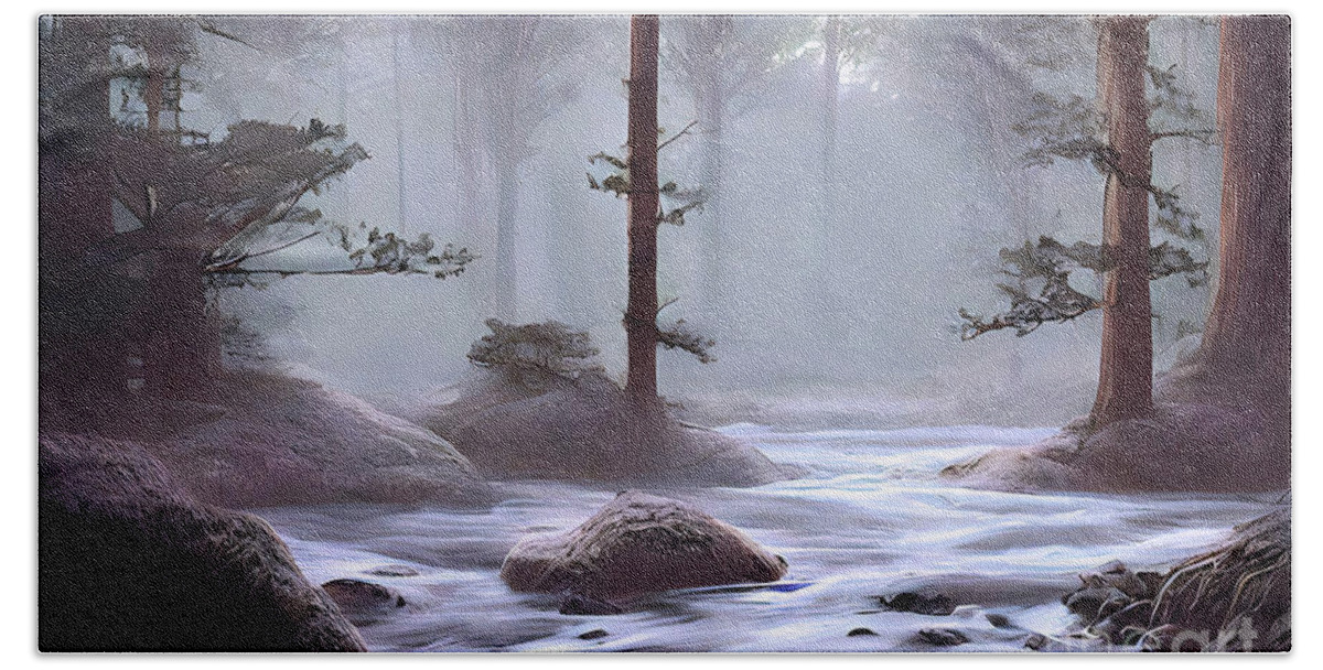 Snow Hand Towel featuring the digital art Forest Mist by Elaine Manley