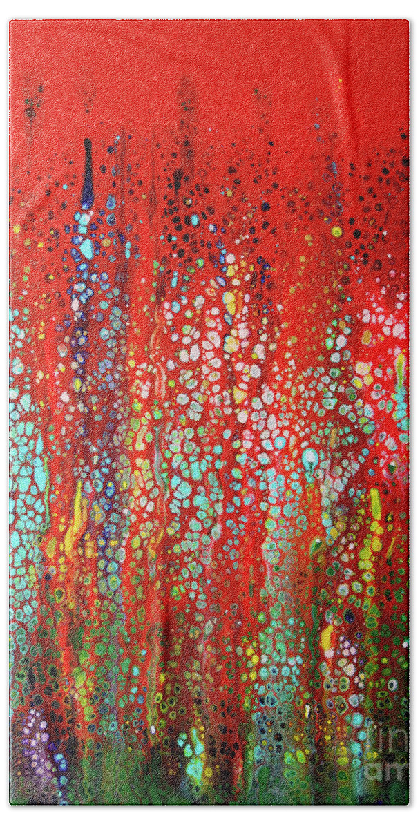 Abstract Bath Towel featuring the painting Forever a Red by Karen Adams