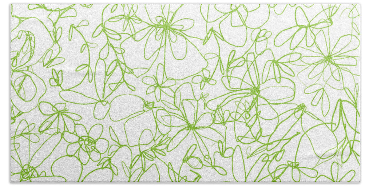 Flower Outline Hand Towel featuring the digital art Forget me Not - Green Floral Design by Patricia Awapara